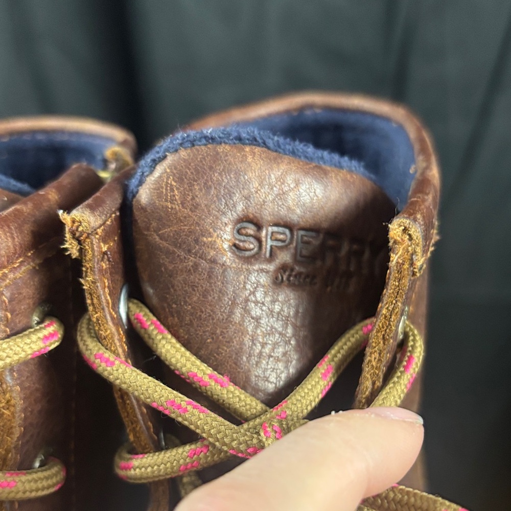 Sperry Brown Winter Boots with Pink Accents - Picture 2 of 5